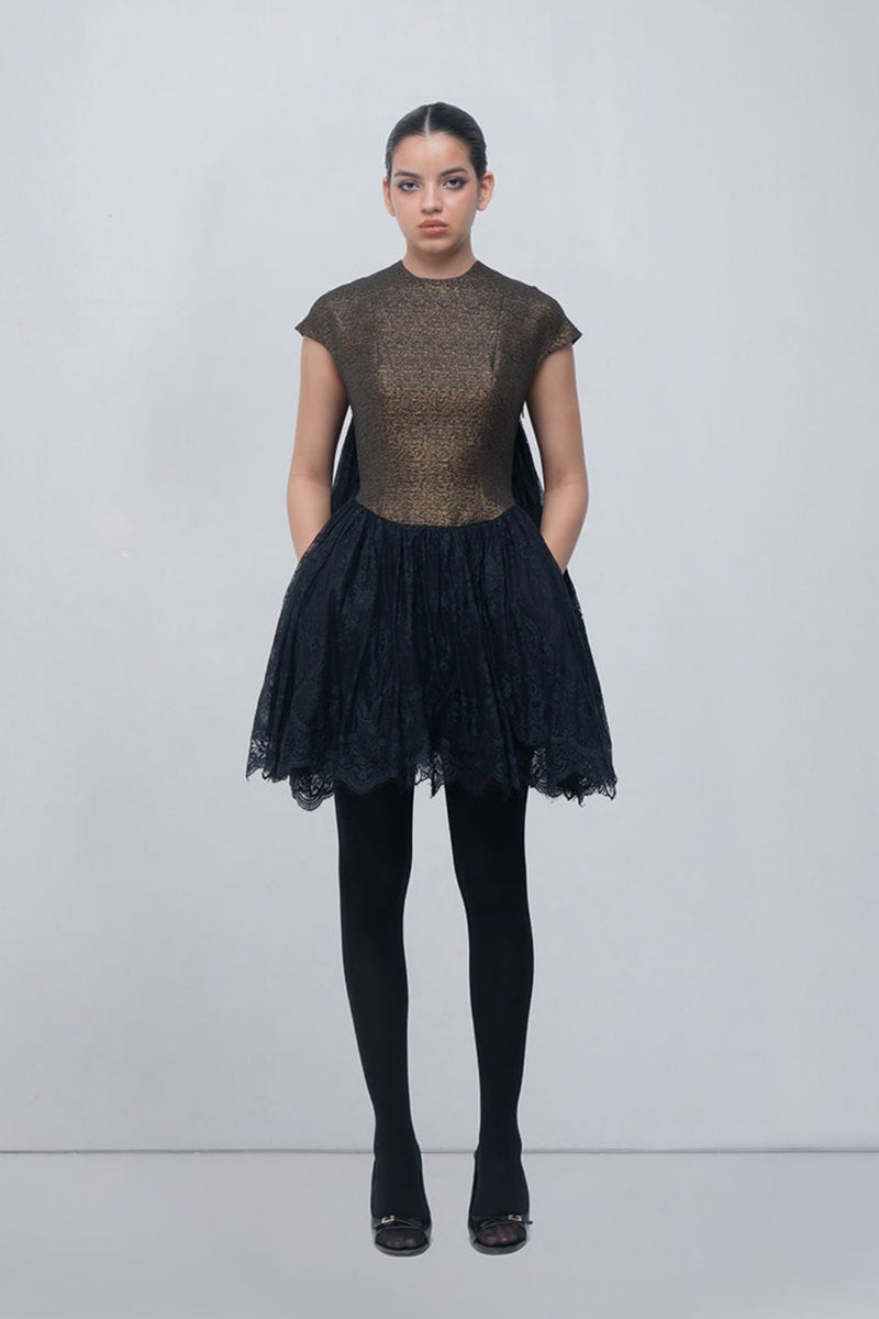 Mina Dress viscose by Leh Studios in gold for women Worldwide