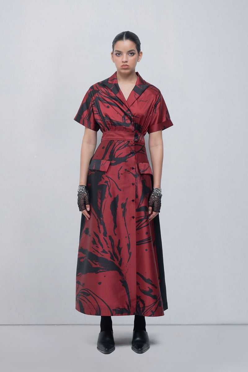 Melis Dress viscose by Leh Studios in red, black for women Worldwide