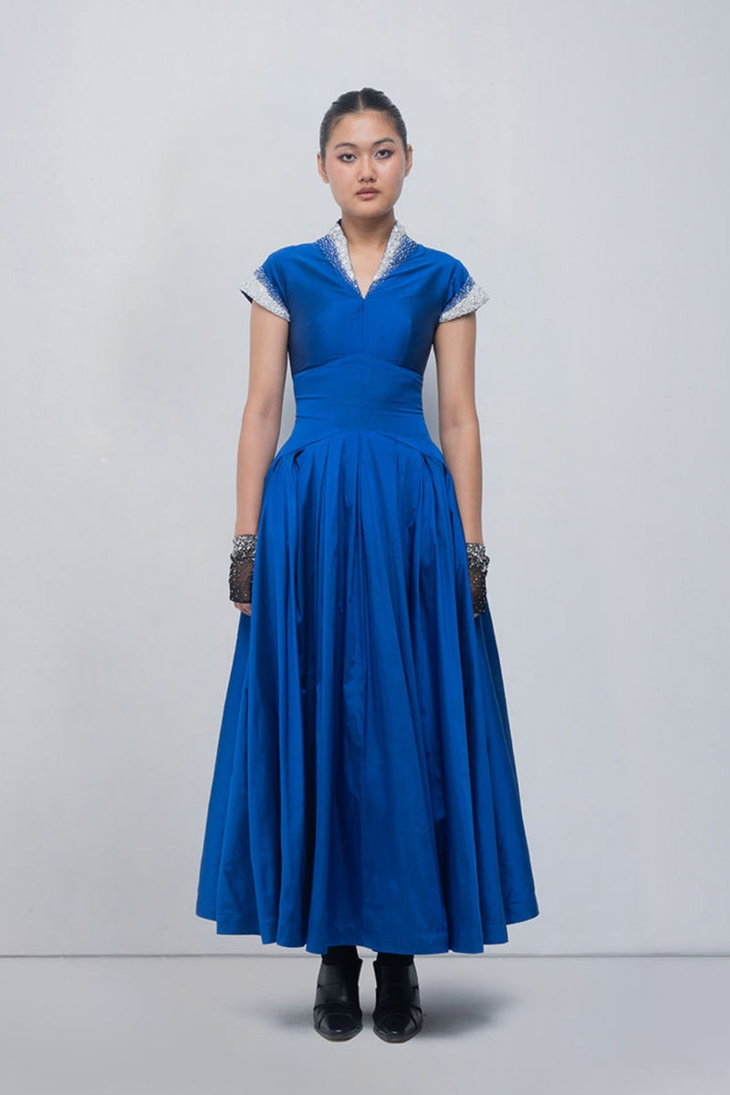 Margarite Dress-Electric Blue viscose by Leh Studios in blue for women Worldwide