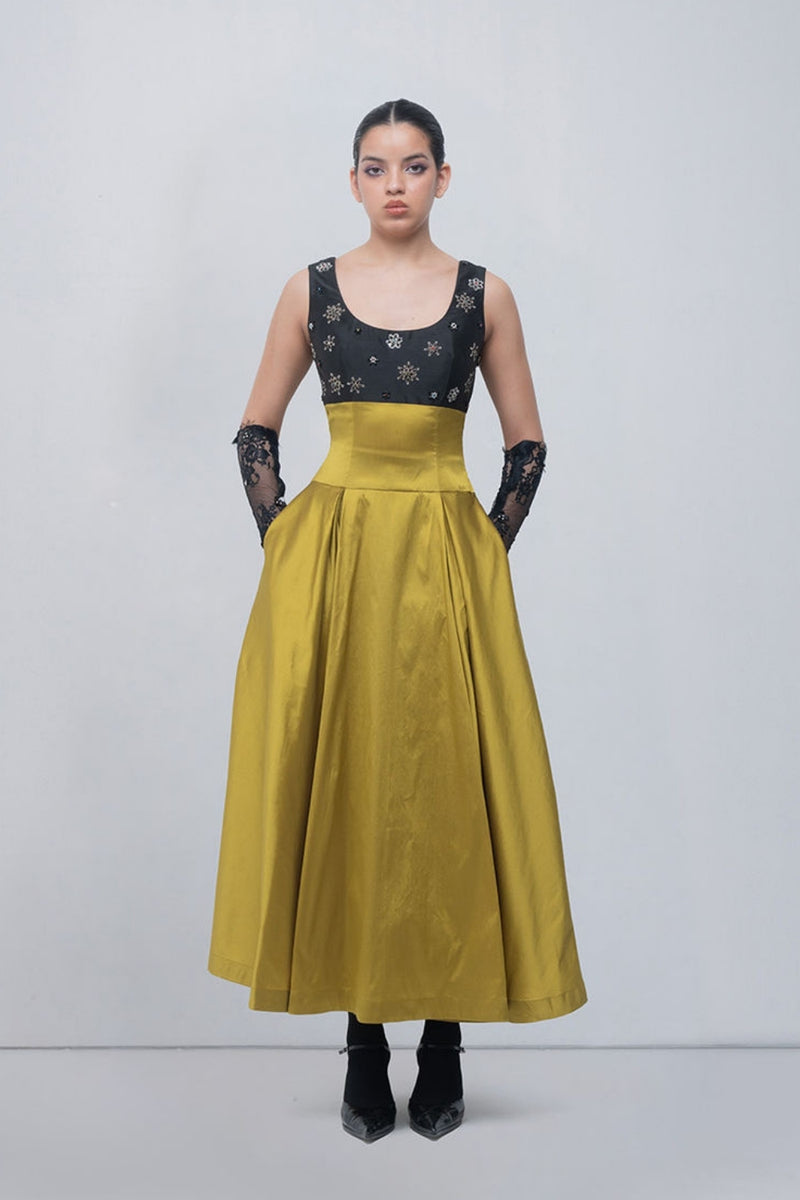 Lucile Dress viscose by Leh Studios in black, green for women Worldwide