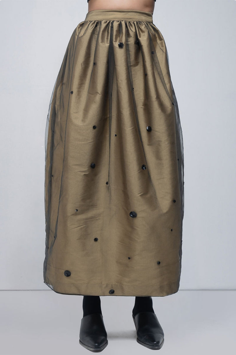 Lacy Skirt viscose skirt by Leh Studios in golden, black for women Worldwide