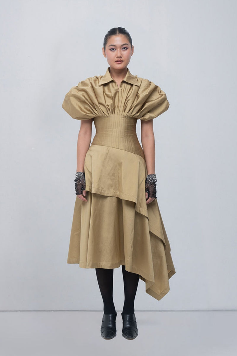 Kanon Dress viscose by Leh Studios in golden for women Worldwide