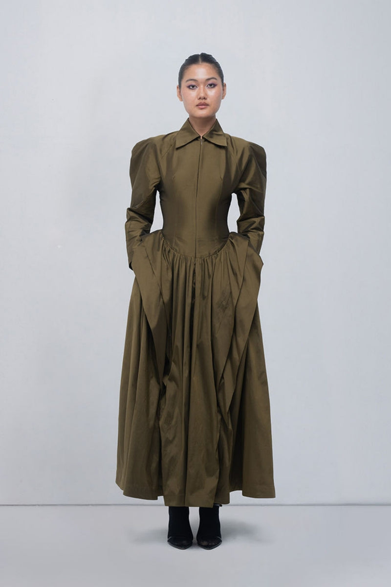 Ece Dress viscose by Leh Studios in olive for women Worldwide