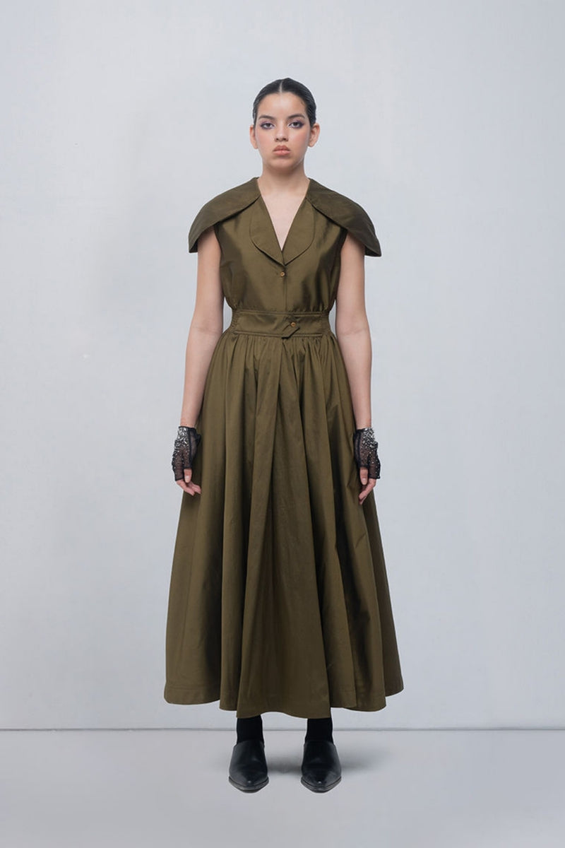 Daria Dress viscose by Leh Studios in olive for women Worldwide