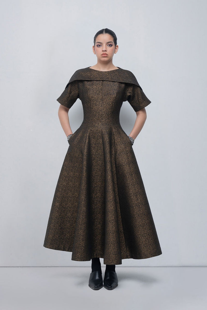 Aria Dress viscose by Leh Studios in gold for women Worldwide