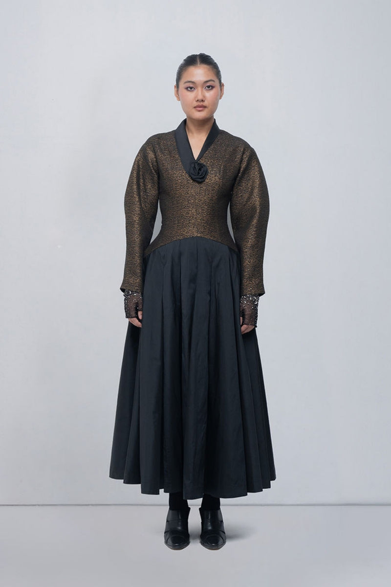 Anyma Dress viscose by Leh Studios in gold, black for women Worldwide