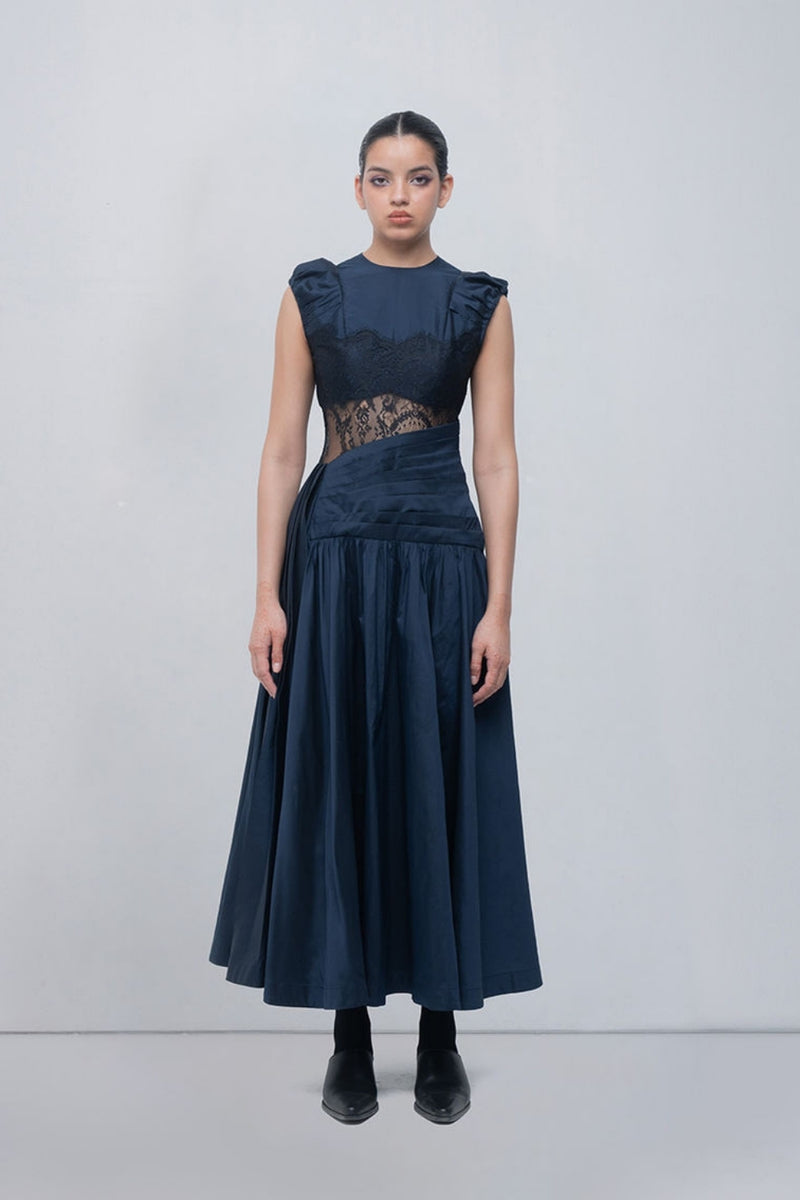 Anais Draped Dress viscose by Leh Studios in blue, black for women Worldwide