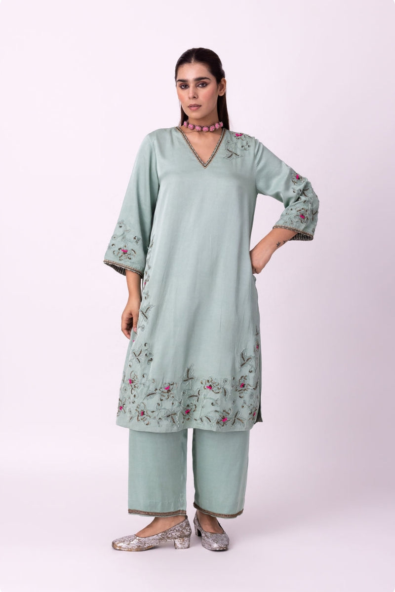 Qasr Kurta linen blend kurta/kurta set by Shades of India in blue for women Worldwide