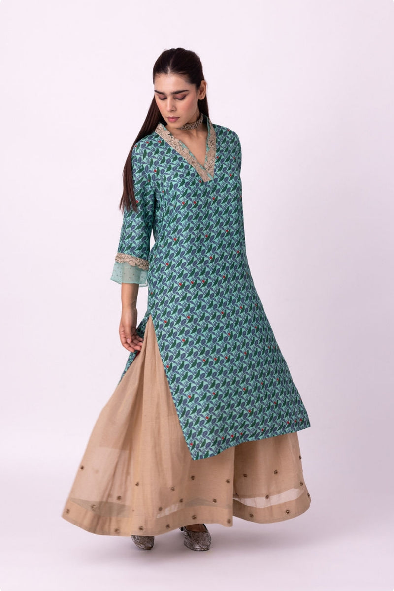 Karunya Kurta silk kurta/kurta set by Shades of India in turqouise/red for women Worldwide