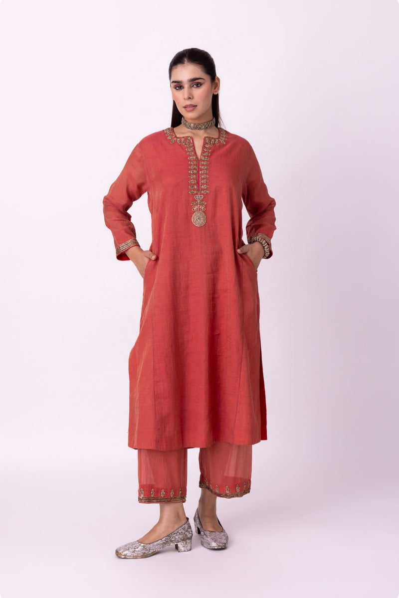 Kaasni Kurta tissue kurta/kurta set by Shades of India in red for women Worldwide