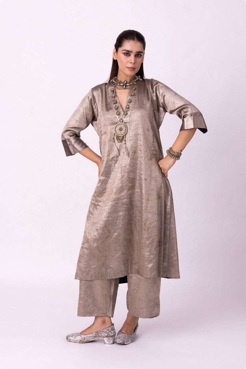 Dureena Kurta tissue kurta/kurta set by Shades of India in yellow for women Worldwide