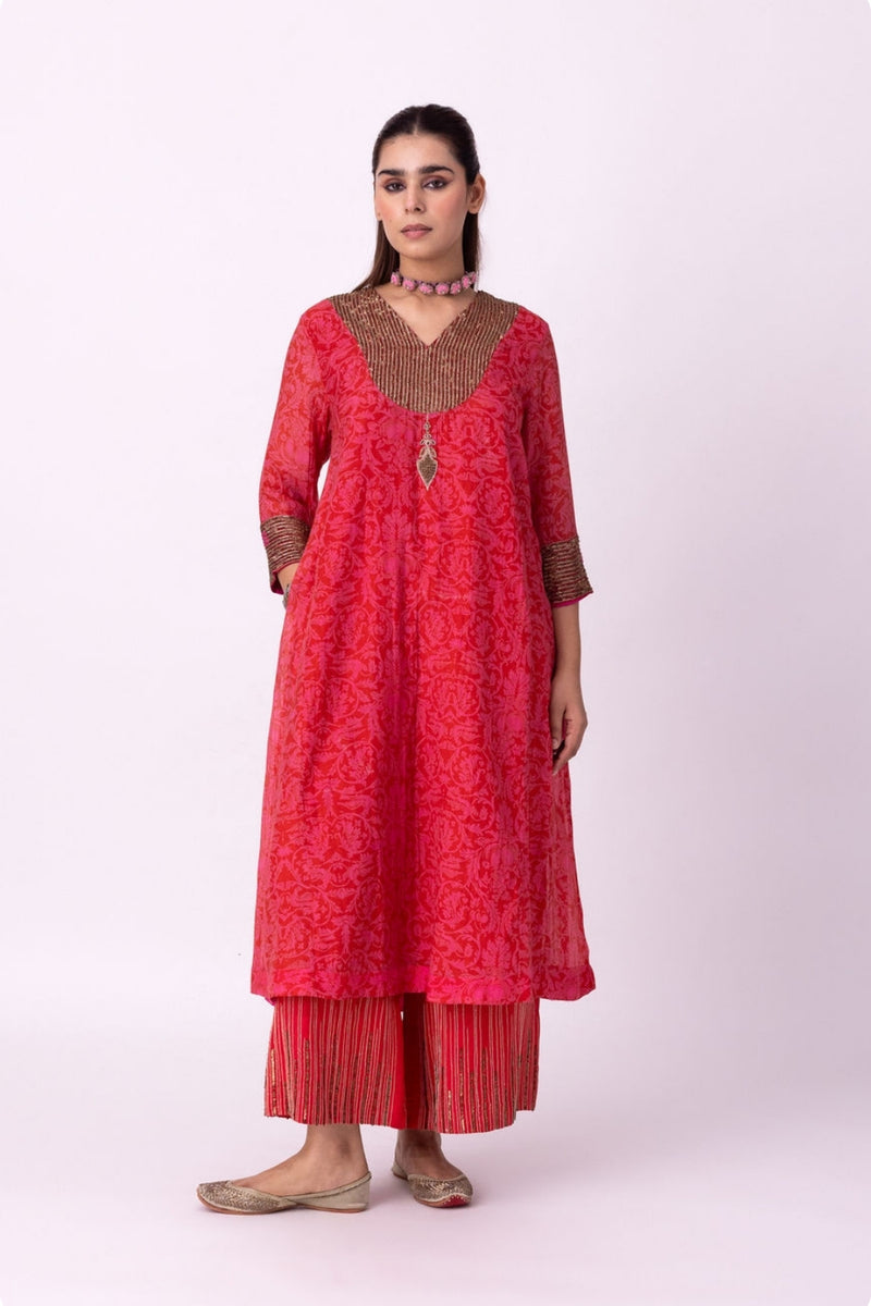 Anga Kurta chanderi kurta/kurta set by Shades of India in red/pink for women Worldwide