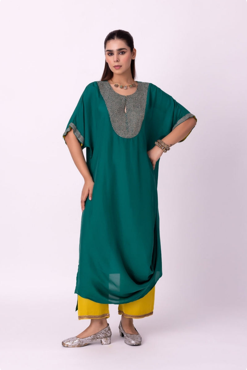 Aayat Kaftan silk indo-western by Shades of India in green for women Worldwide
