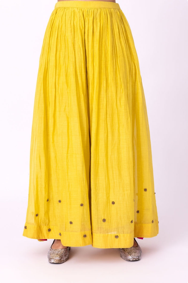 Dildaar Sharara chanderi pyjama/salwar by Shades of India in yellow for women Worldwide