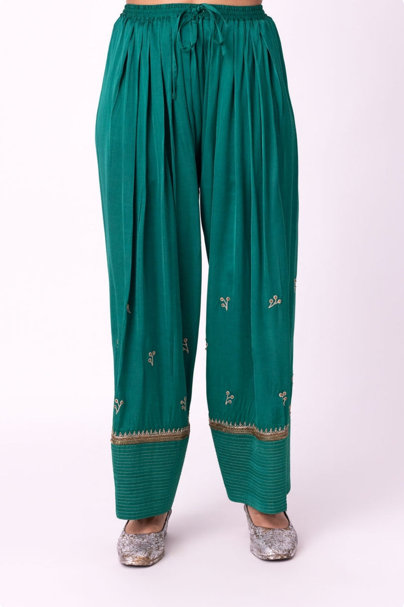 Nazneen Salwar linen blend pyjama/salwar by Shades of India in green for women Worldwide