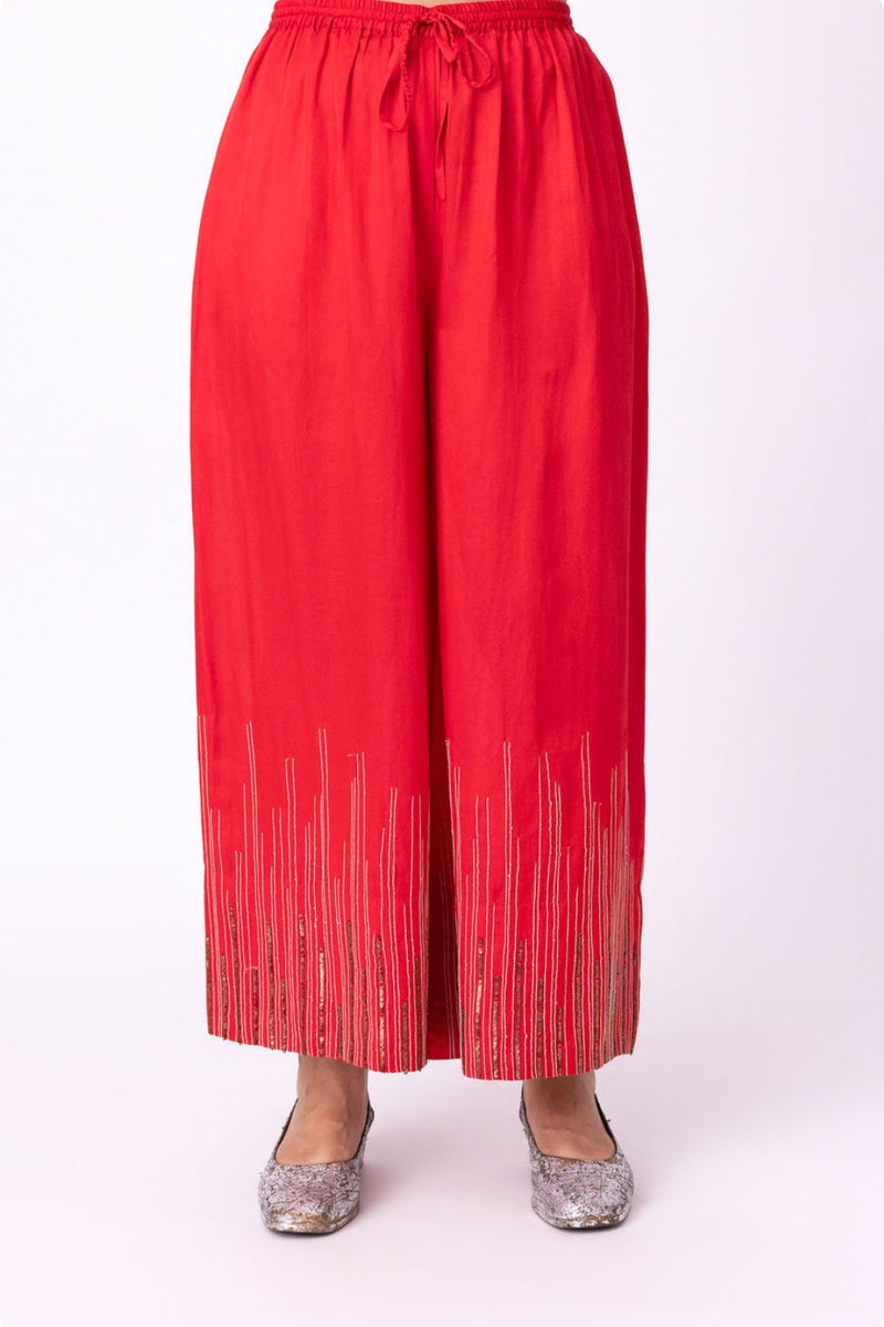 Yakta Pyjama silk cotton satin pyjama/salwar by Shades of India in red for women Worldwide