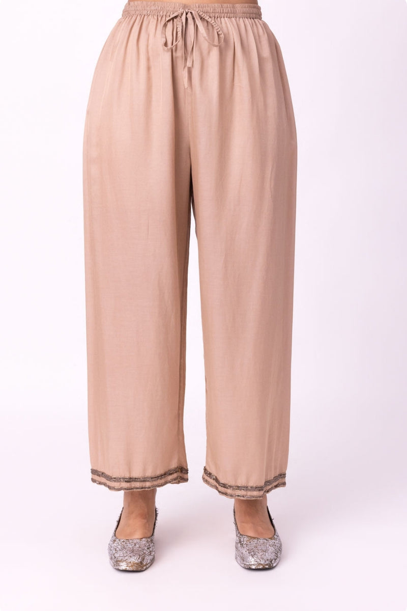 Surkh Pyjama silk cotton satin pyjama/salwar by Shades of India in nude for women Worldwide