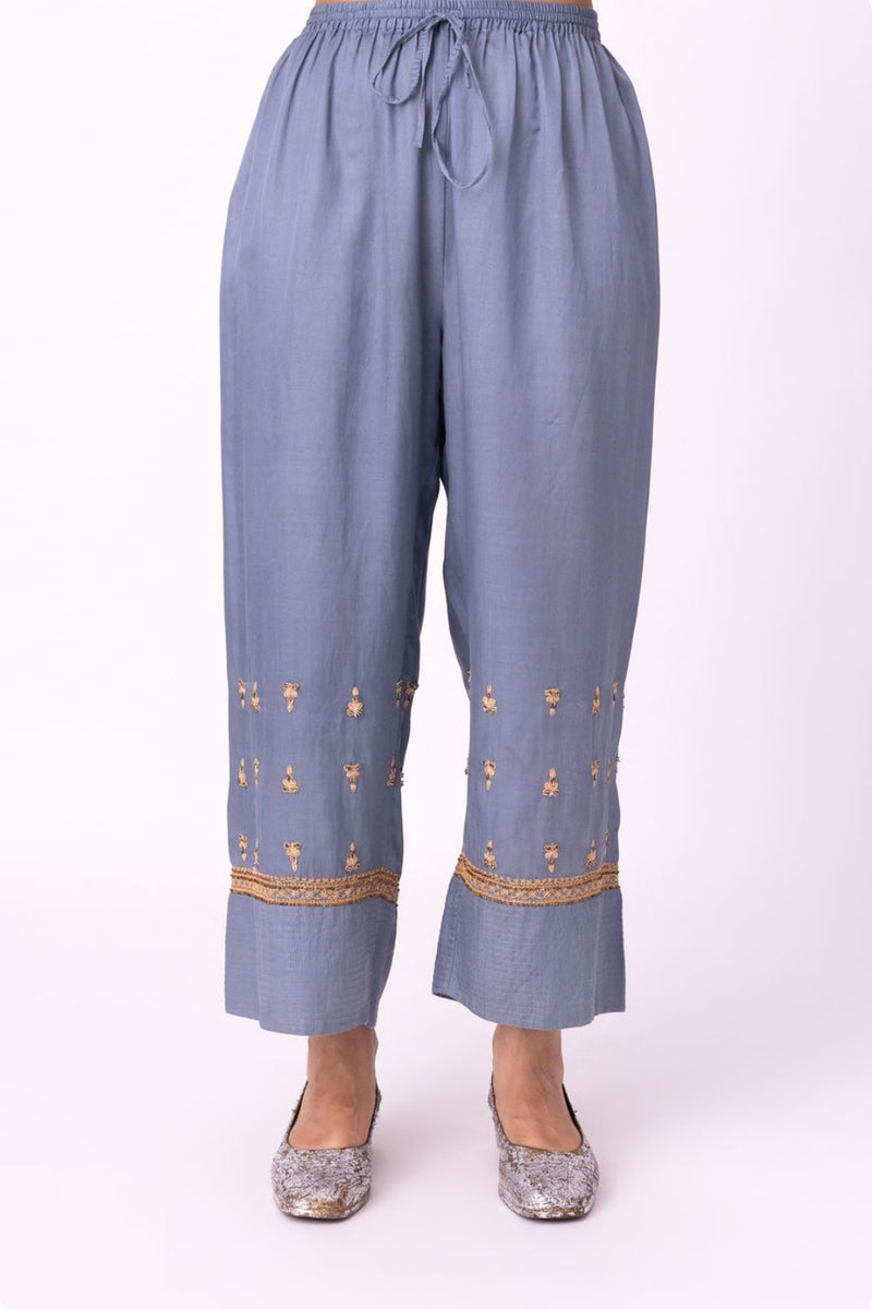 Vajani Pyjama silk cotton satin pyjama/salwar by Shades of India in blue for women Worldwide