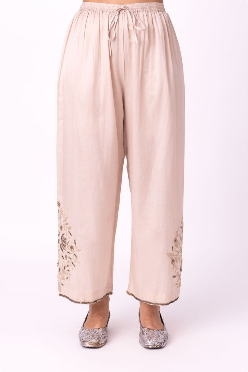 Mehrun Pyjama silk cotton satin pyjama/salwar by Shades of India in beige for women Worldwide