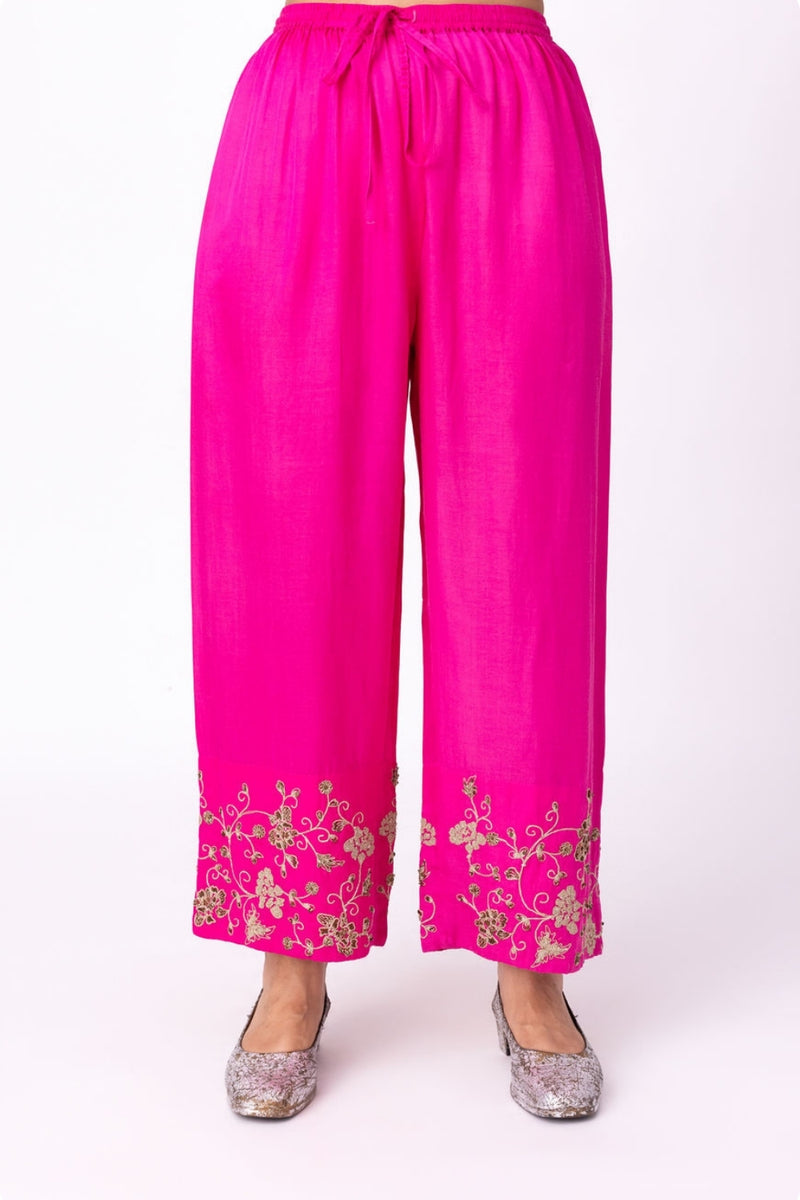 Izar Pyjama silk cotton satin pyjama/salwar by Shades of India in pink for women Worldwide