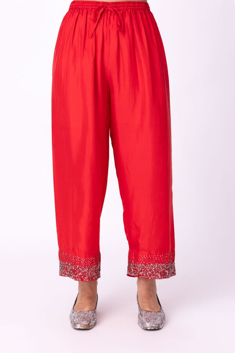 Ambara Pyjama silk pyjama/salwar by Shades of India in red for women Worldwide