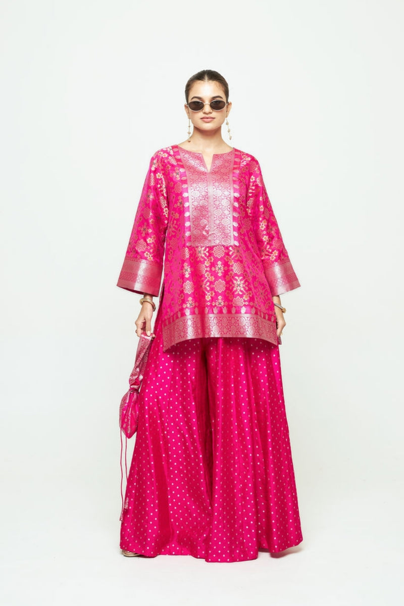 Meena Pink Kurta Sharara Set silk kurta/kurta set by SOBARIKO in pink for women Worldwide
