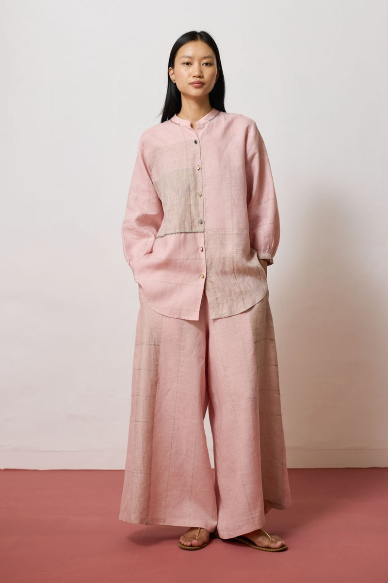 Rin Metallic Linen Co-ord-Pink linen co-ord set by Manan in pink for women Worldwide