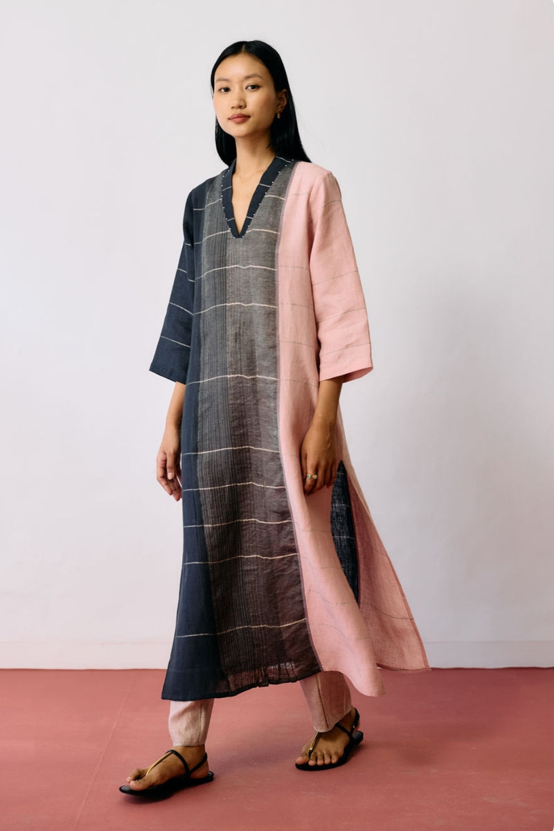 Zanera Patchwork Pintuck Kurta Set linen kurta/kurta set by Manan in black for women Worldwide