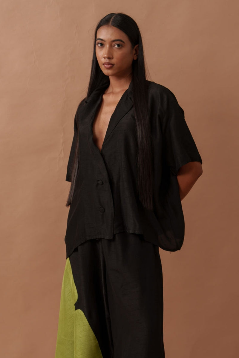 Gunpowder Flo Shirt mysore silk top/shirt by Stoique in green, black for women Worldwide