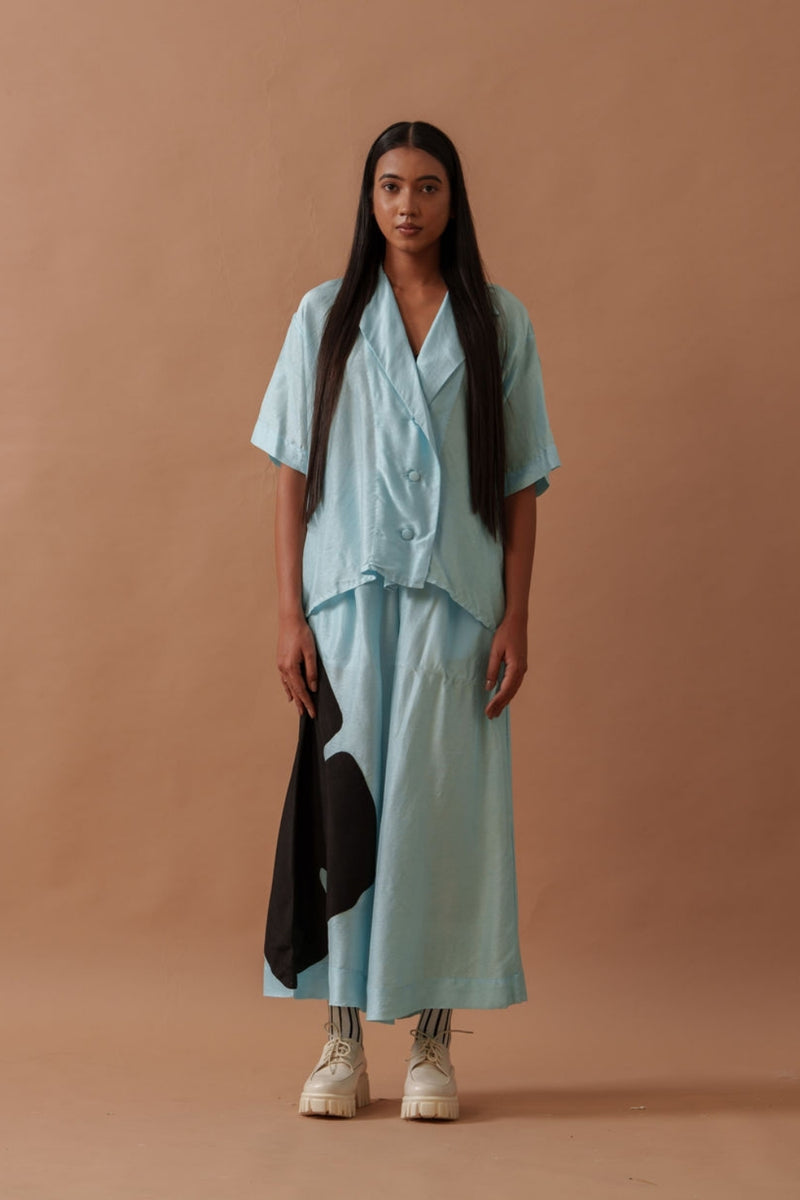 Gunpowder Flo Shirt Blue mysore silk top/shirt by Stoique in blue, black for women Worldwide