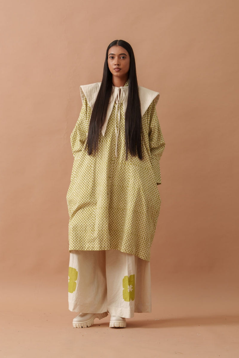 Iris Dress handwoven cotton dress by Stoique in natural, green for women Worldwide