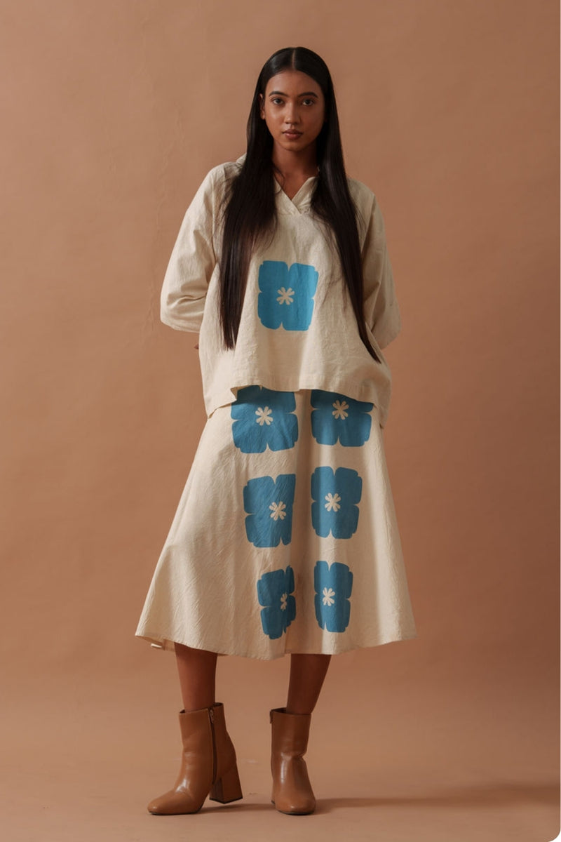 Marigold Top handwoven cotton top/shirt by Stoique in natural, blue for women Worldwide