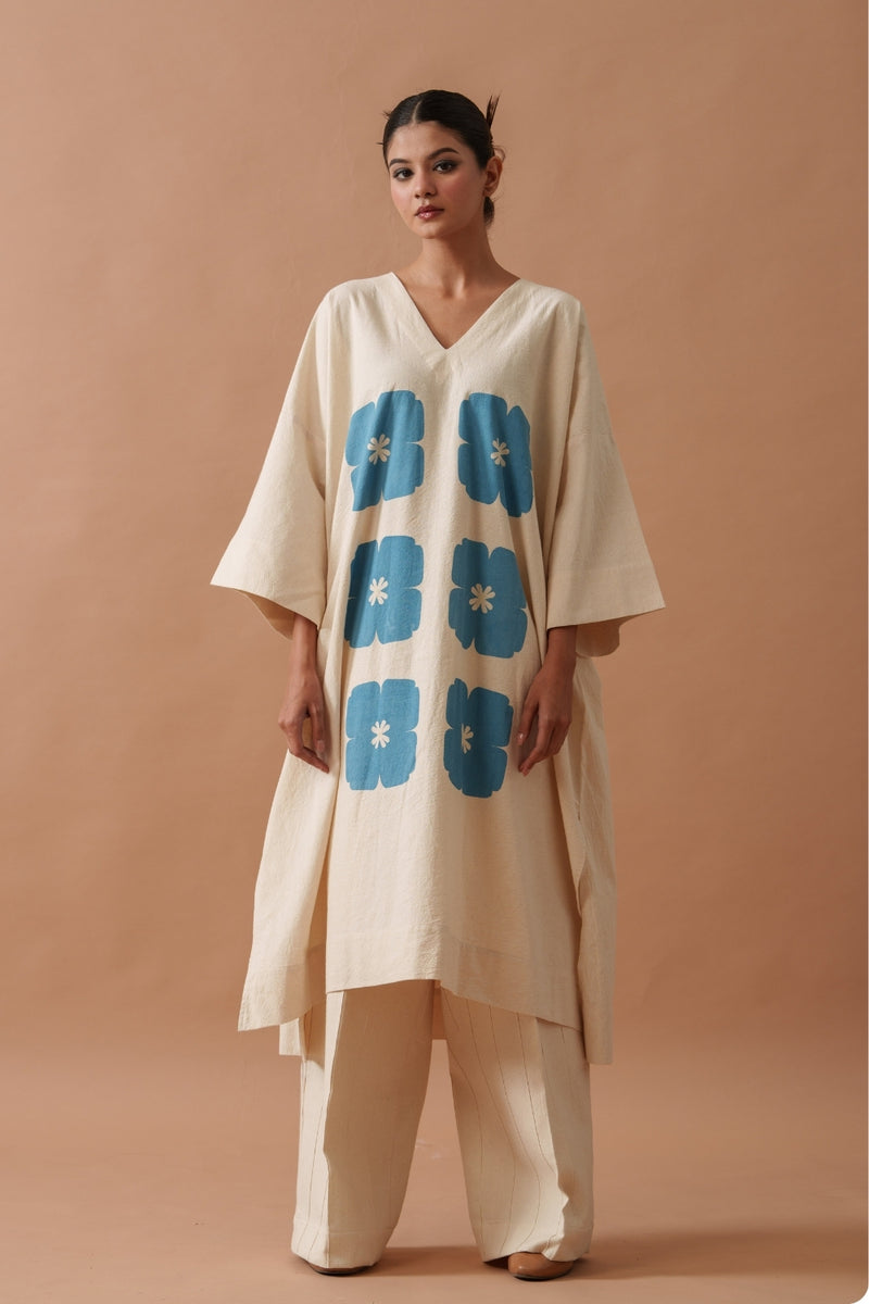 Marigold Tunic handwoven cotton top/shirt by Stoique in natural, blue for women Worldwide