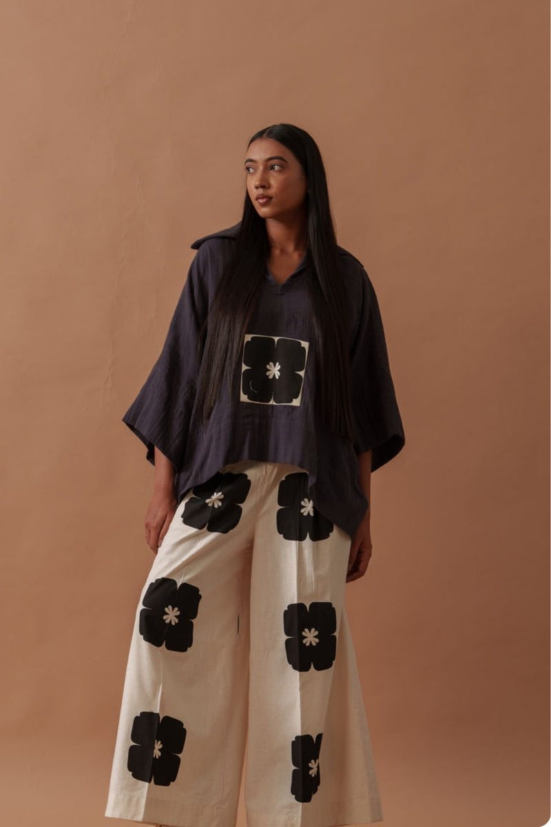 Monk Top crushed cotton top/shirt by Stoique in ivory, black for women Worldwide