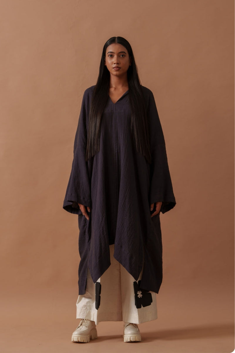 Monk Tunic crushed cotton top/shirt by Stoique in vory, black for women Worldwide