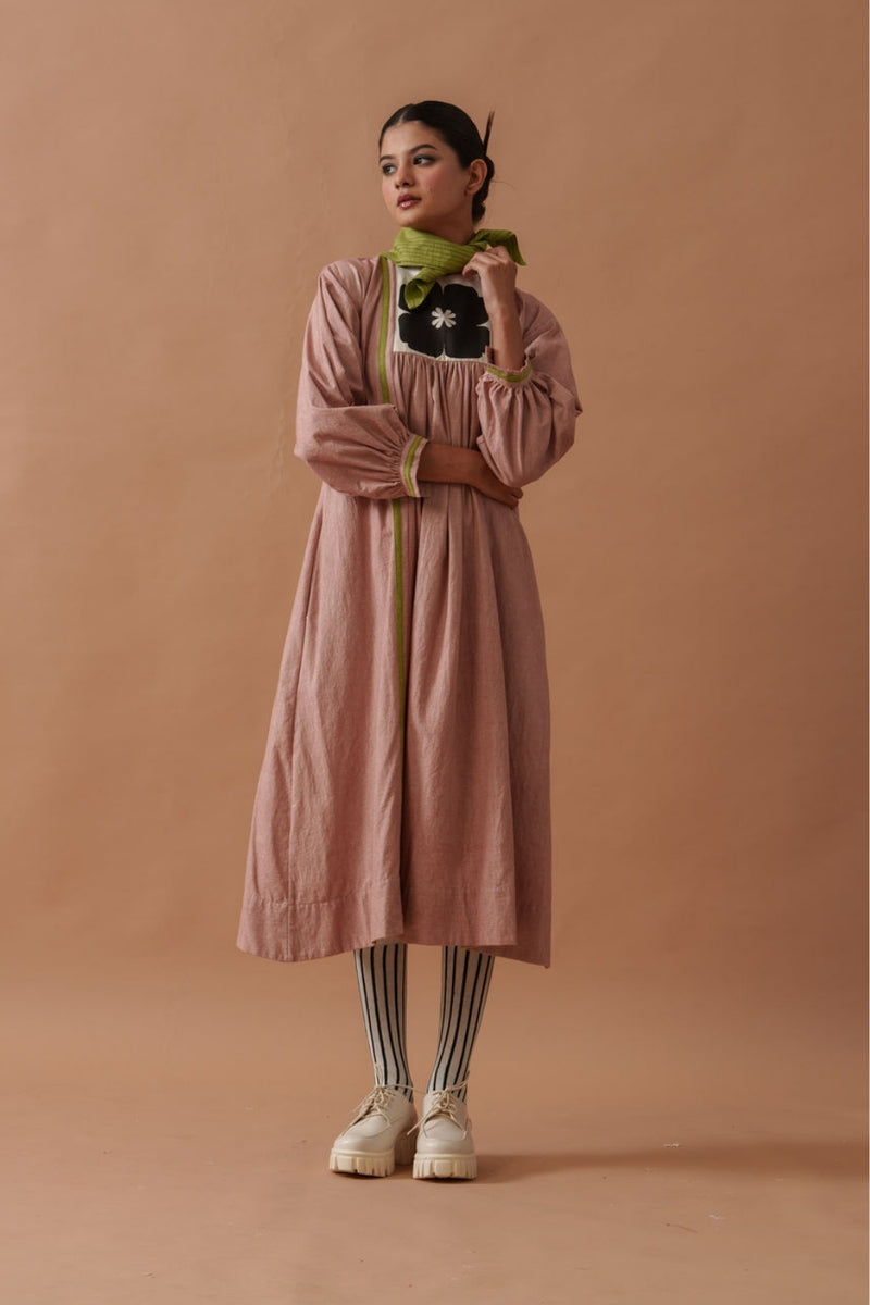 Primrose Dress Pink handwoven cotton dress by Stoique in pink, green for women Worldwide