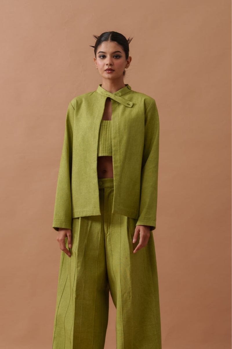Sunflower Jacket handwoven cotton jacket/overlay by Stoique in green for women Worldwide