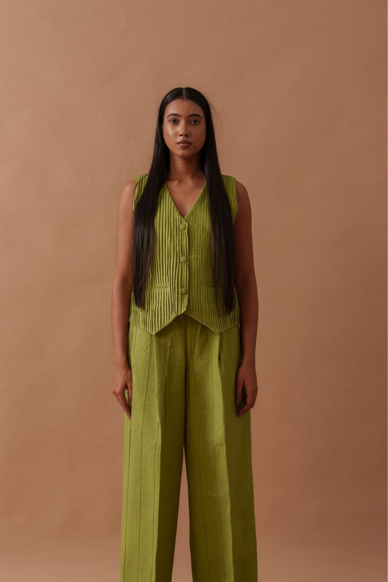 Sunflower Vest handwoven cotton top/shirt by Stoique in green for women Worldwide