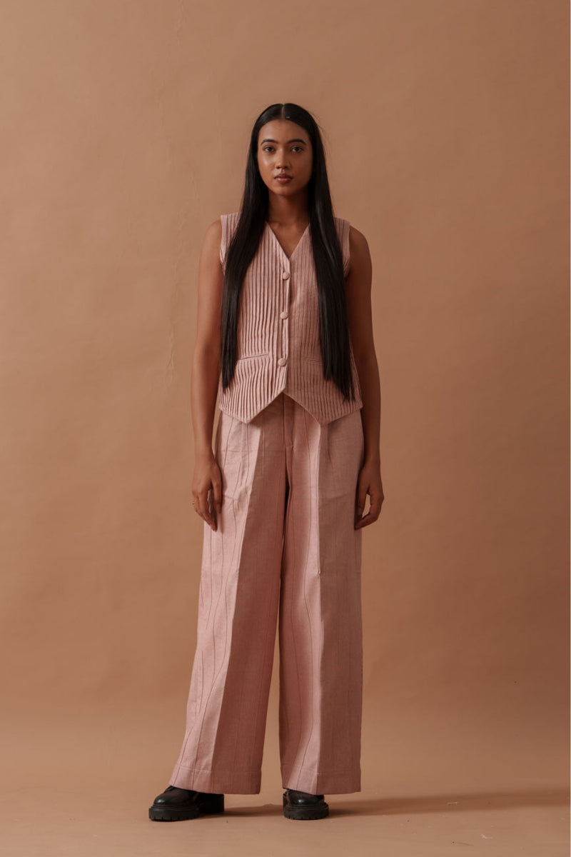 Sunflower Pants Pink handwoven cotton pant/trouser by Stoique in pink for women Worldwide