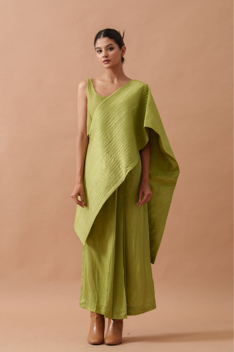 Tulip Silk Dress mysore silk dress by Stoique in green for women Worldwide