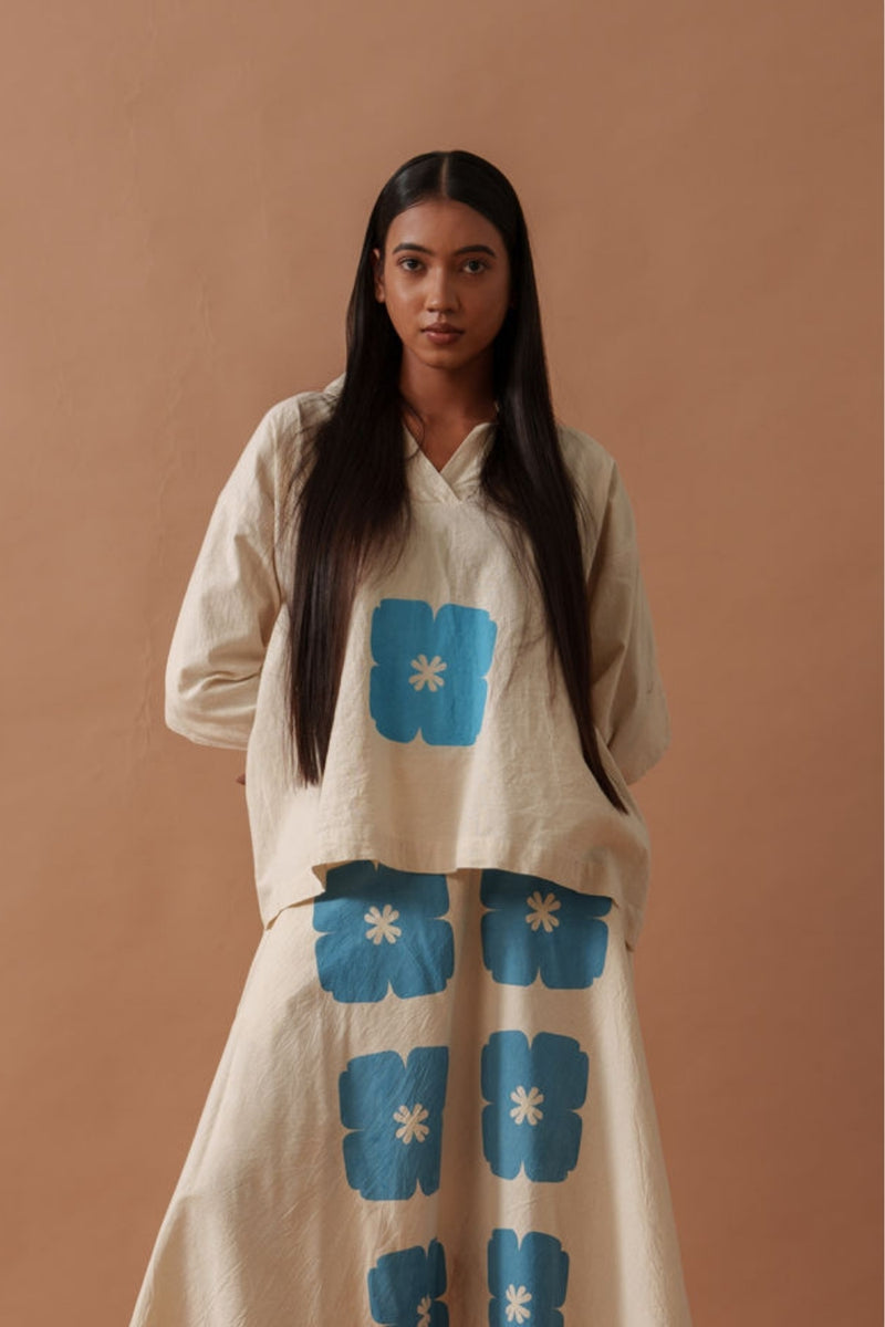 Marigold Skirt handwoven cotton skirt by Stoique in natural, blue for women Worldwide