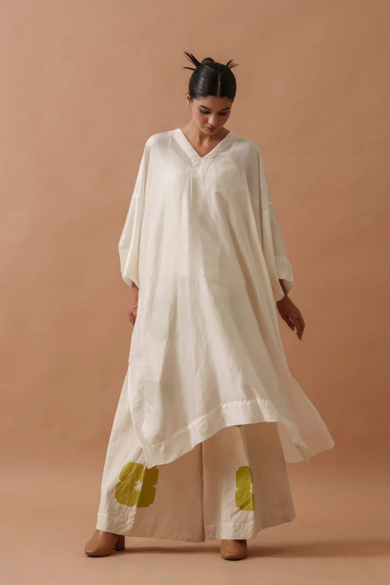 ButterCup Tunic upada silk top/shirt by Stoique in ivory, green for women Worldwide