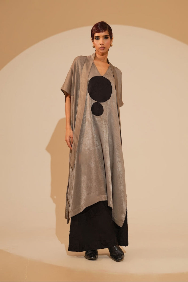 Days Tunic-Grey + Black velvet silk tunics/kaftan by Stoique in grey, black for women Worldwide