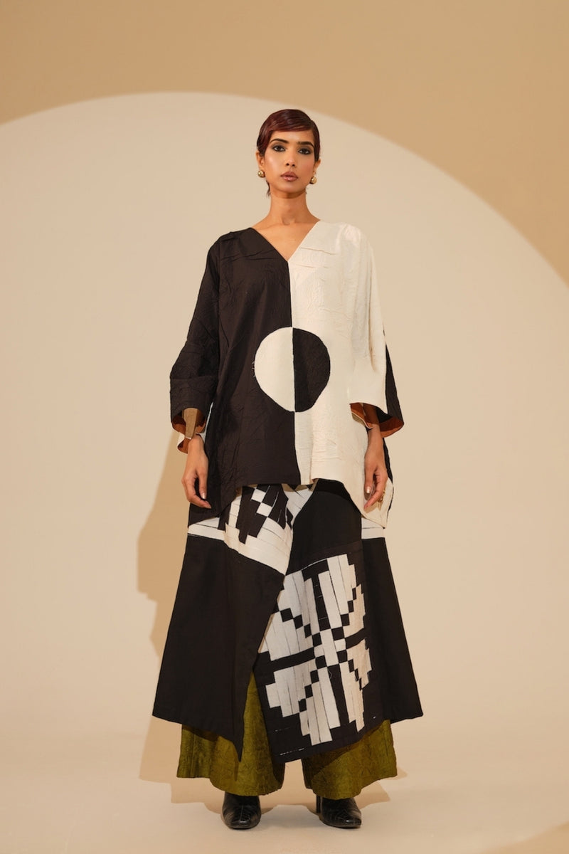 Ember Skirt-Black + Natural crushed cotton skirt by Stoique in black, natural for women Worldwide