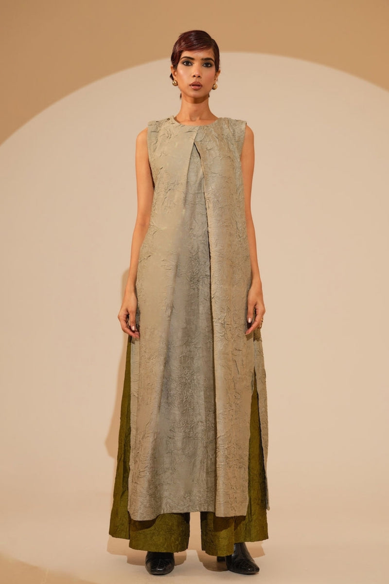 Flip Tunic-Taupe crushed silk tunics/kaftan by Stoique in taupe for women Worldwide