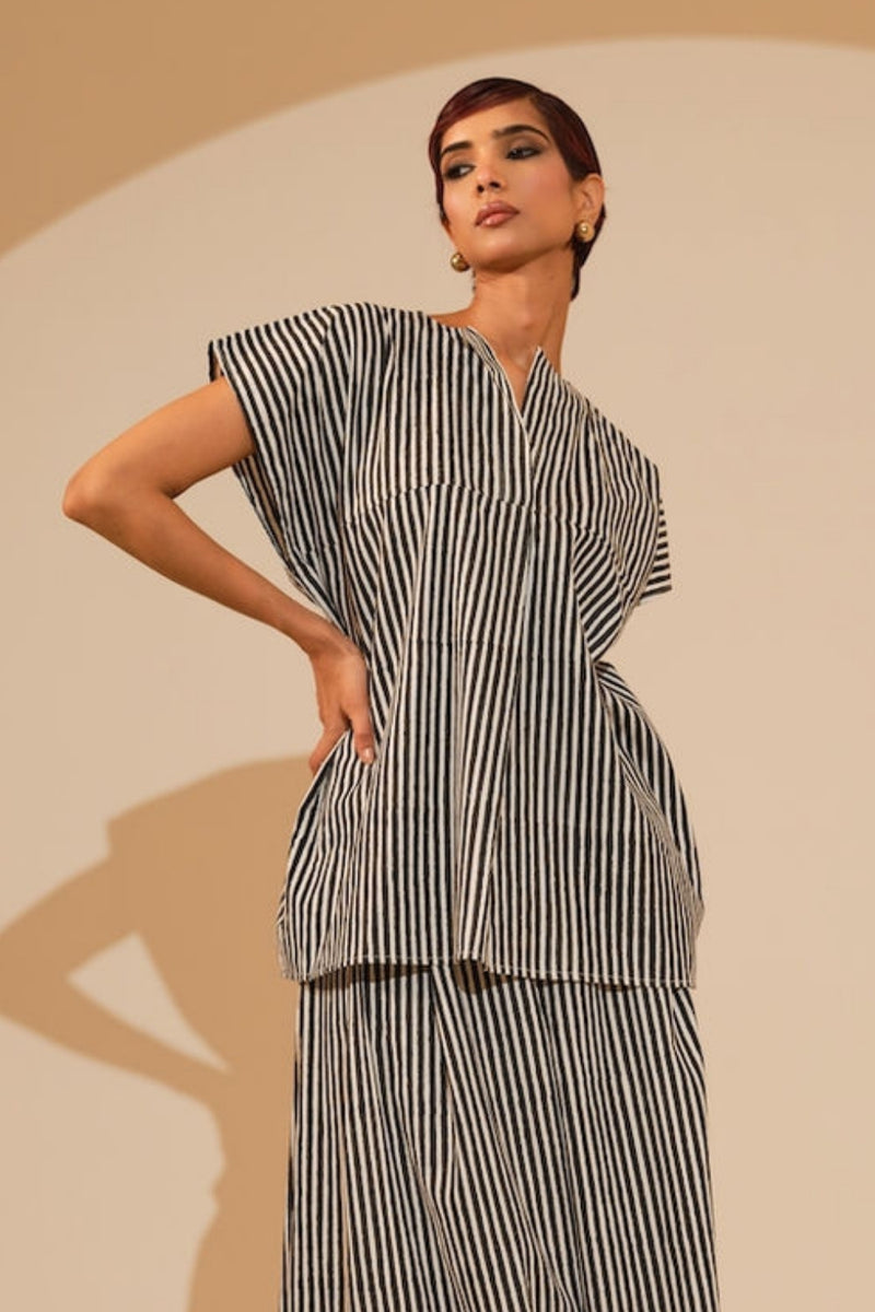 Gale Top-Natural + Black handwoven cotton top/shirt by Stoique in natural, black for women Worldwide