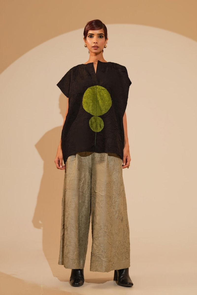 Lane Top-Black + JAde crushed silk top/shirt by Stoique in black, jade for women Worldwide