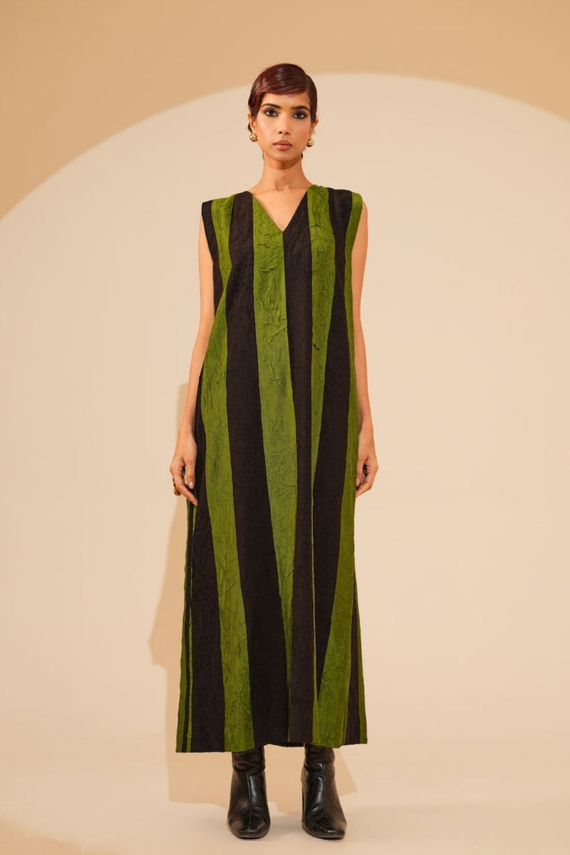 Twin Dress-Jade + Black crushed silk dress by Stoique in jade, black for women Worldwide