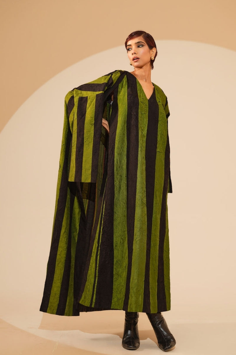 Twin Overlay-Jade + Black crushed silk jacket/overlay by Stoique in jade, black for women Worldwide