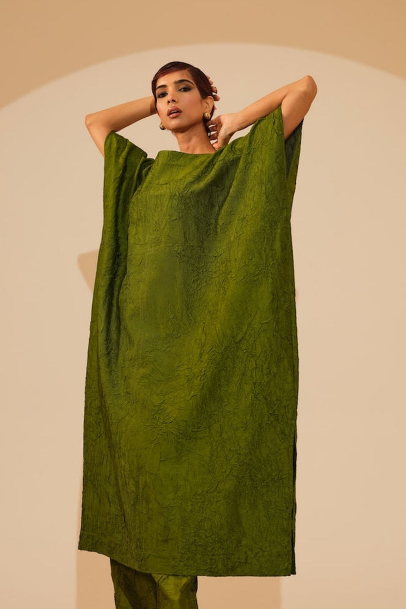 Brook Tunic-Jade Green crushed silk tunics/kaftan by Stoique in green for women Worldwide